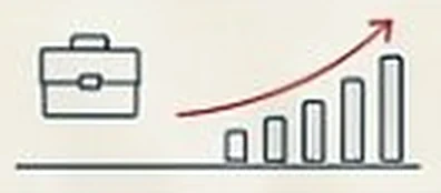 Briefcase icon next to a growing bar chart