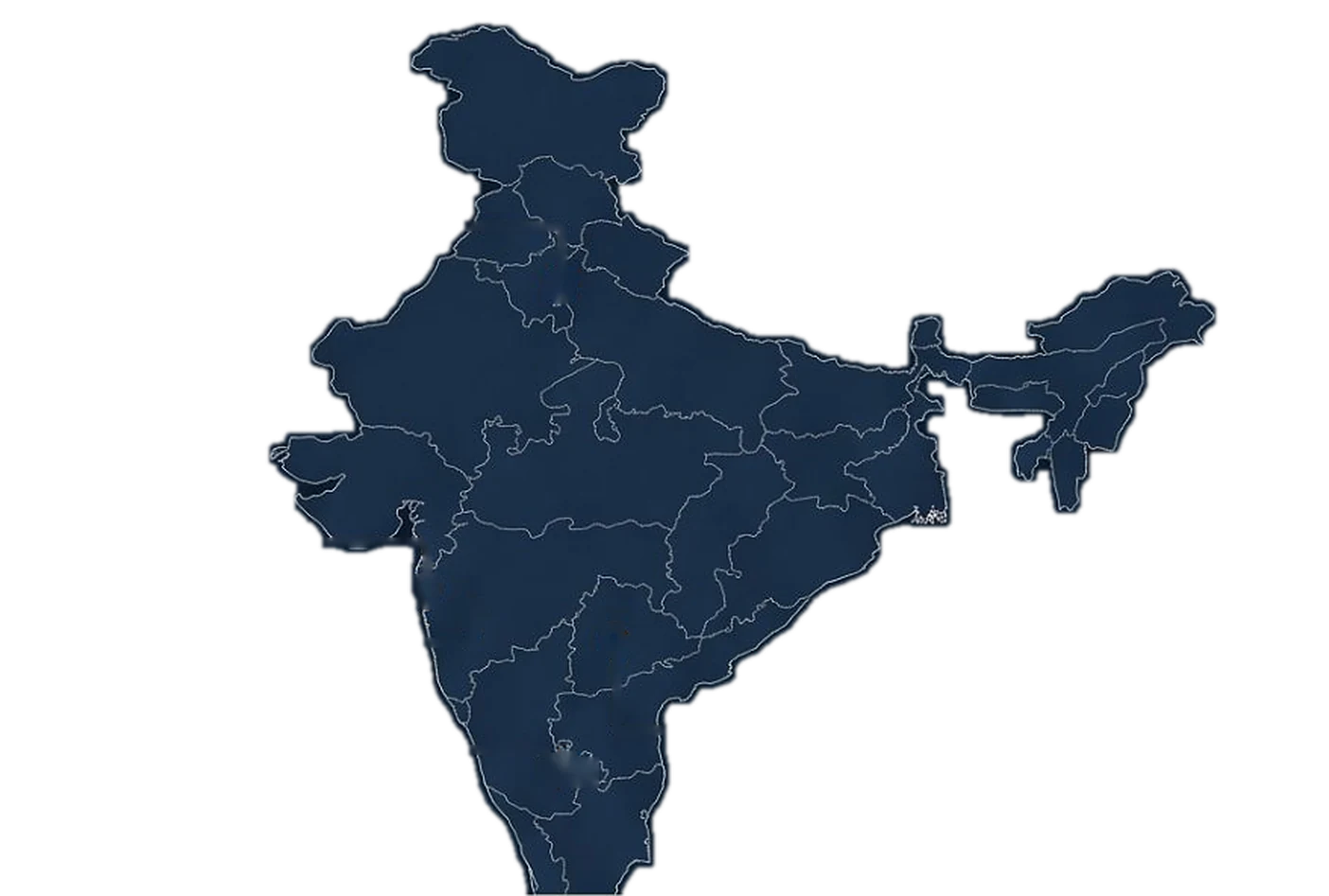 Outline map of India with state borders and five metro markets marked
